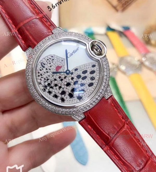 Ballon Bleu de Cartier Replica Watches SS Diamond Leopard Face Ballon Bleu de Cartier Replica Watches SS Diamond Leopard Face