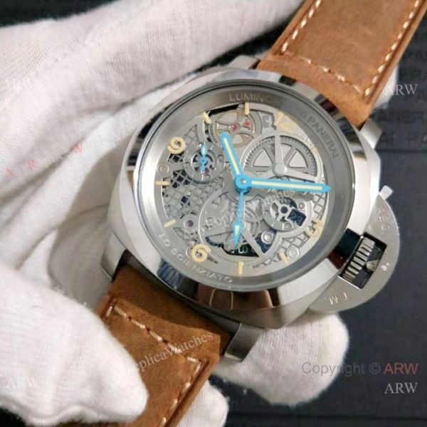 Copy Panerai Luminor GMT SS Brown Leather Strap Watch Pam578 Copy Panerai Luminor GMT SS Brown Leather Strap Watch Pam578