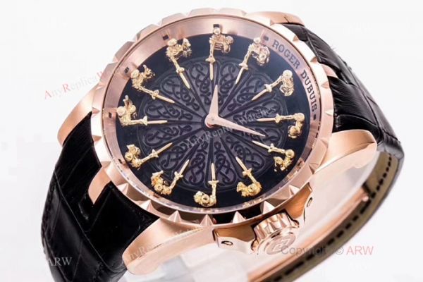 New Replica Roger Dubuis Excalibur Knights Of The Round Table II watch Rose Gold Black Dial New Replica Roger Dubuis Excalibur Knights Of The Round Table II watch Rose Gold Black Dial