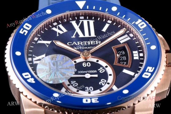 Swiss Replica Cartier Calibre De Cartier Diver Watch Rose Gold Blue Swiss Replica Cartier Calibre De Cartier Diver Watch Rose Gold Blue