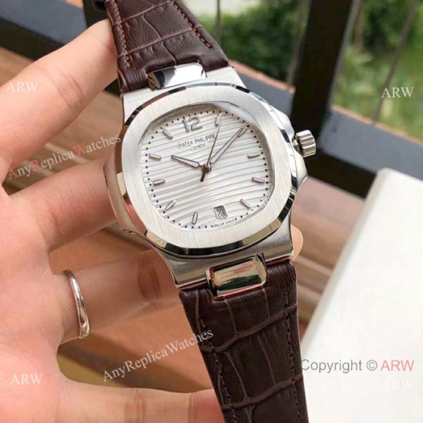 Swiss Copy Patek Philippe Nautilus 7118 Watches White Dial Brown Leather Band Swiss Copy Patek Philippe Nautilus 7118 Watches White Dial Brown Leather Band