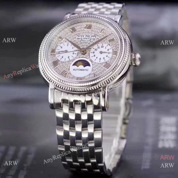 Fake Patek Philippe Complications SS Diamond dial Watch Swiss 9100 Fake Patek Philippe Complications SS Diamond dial Watch Swiss 9100