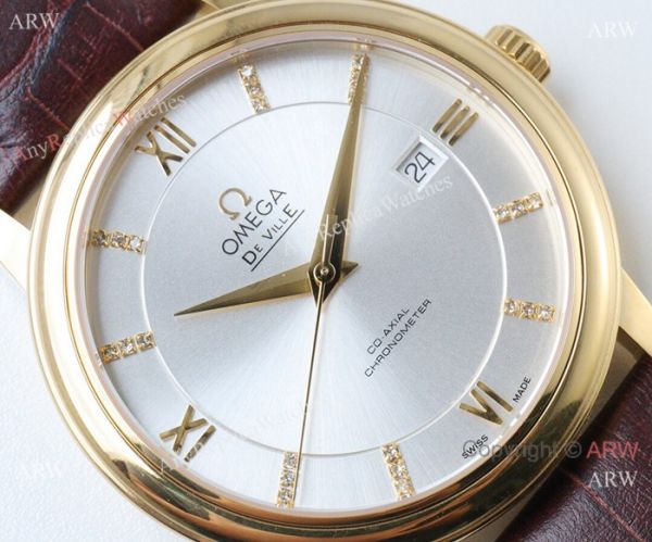 Swiss 2824 Omega De Ville Replica Watch Gold Case Silver Dial Swiss 2824 Omega De Ville Replica Watch Gold Case Silver Dial