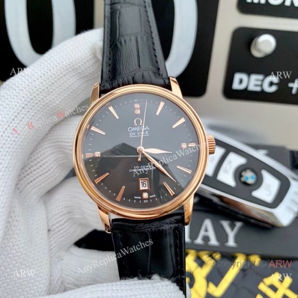 Clone Omega De Ville SS Black Leather Strap Watches 42mm Clone Omega De Ville SS Black Leather Strap Watches 42mm