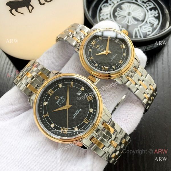 Fake DeVille Prestige Omega Couple Watch Stainless Steel Black Dial Fake DeVille Prestige Omega Couple Watch Stainless Steel Black Dial