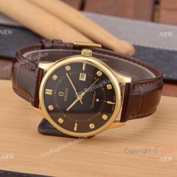 New Replica Omega Constellation 41mm Watch SS Black Leather Strap New Replica Omega Constellation 41mm Watch SS Black Leather Strap