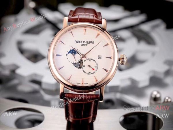 Patek Philippe Calatrava 42mm Copy Watches SS White Moonphase Dial Patek Philippe Calatrava 42mm Copy Watches SS White Moonphase Dial