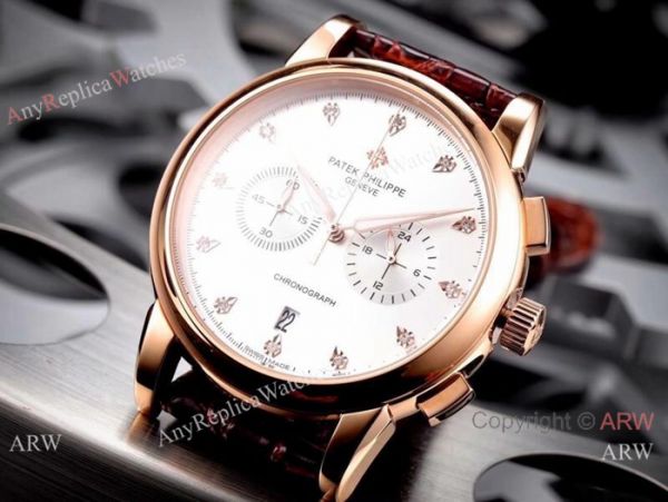 Copy Patek Philippe Geneve Chronograph Watch White Dial Brown Leather Band Copy Patek Philippe Geneve Chronograph Watch White Dial Brown Leather Band