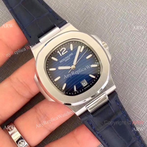 New Patek Philippe Nautilus Watch SS Gray Dial Black Leather Band New Patek Philippe Nautilus Watch SS Gray Dial Black Leather Band
