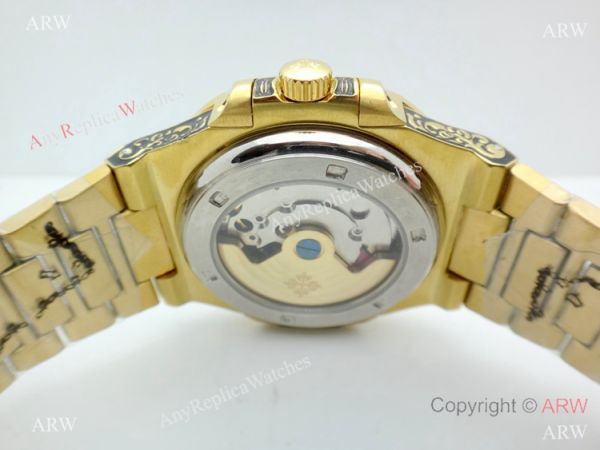 2019 Copy Patek Philippe Engraving Nautilus Watches Yellow Gold Black Dial 2019 Copy Patek Philippe Engraving Nautilus Watches Yellow Gold Black Dial