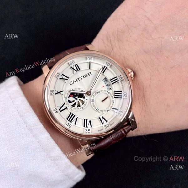 Copy Rotonde de Cartier Moonphase Watches Rose Gold Leather Strap Copy Rotonde de Cartier Moonphase Watches Rose Gold Leather Strap