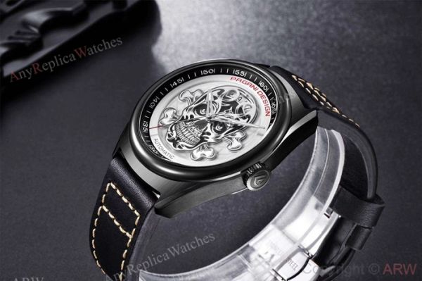 Pagani Design PVD Black Steel Watch White Skull Face Pagani Design PVD Black Steel Watch White Skull Face