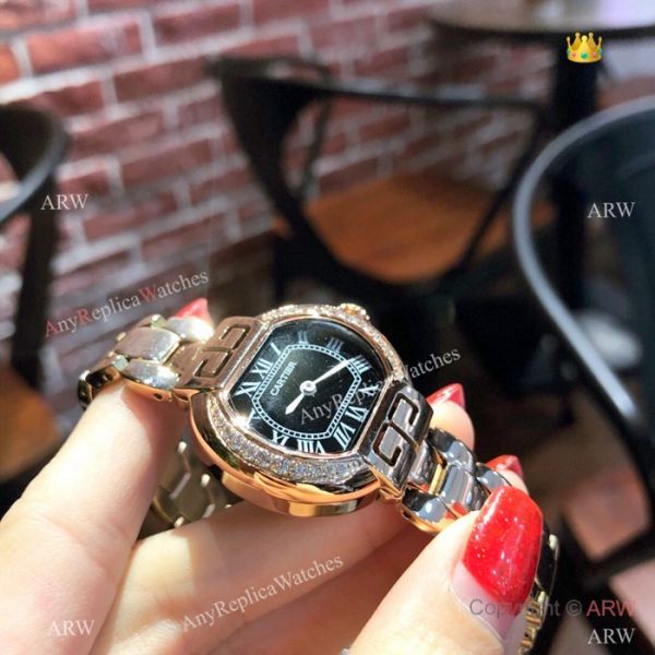 Replica Rotonde de Cartier Watch Lady 28mm Rose Gold Red Face Replica Rotonde de Cartier Watch Lady 28mm Rose Gold Red Face