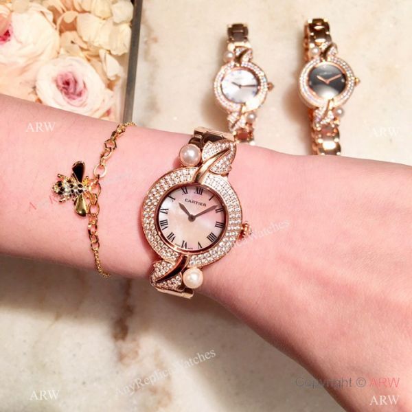 Swiss Quality Cartier Ladies 33mm Watch Rose Gold Sapphire Glass Swiss Quality Cartier Ladies 33mm Watch Rose Gold Sapphire Glass