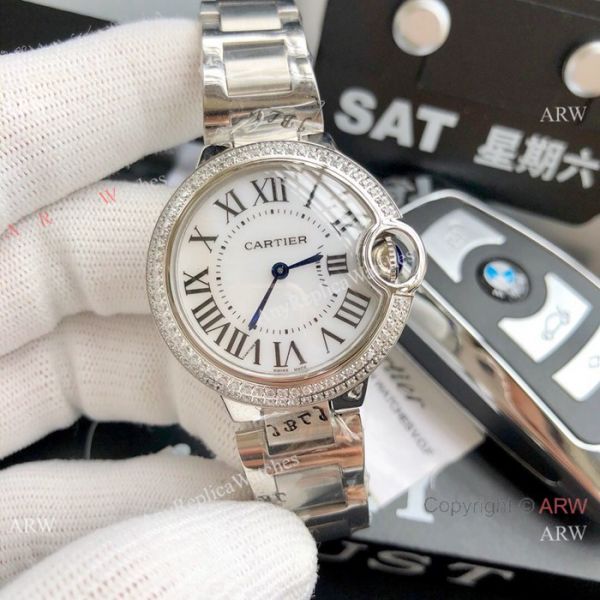 Stainless Steel Pink Dial Womens Fake Cartier Watch 33mm Stainless Steel Pink Dial Womens Fake Cartier Watch 33mm