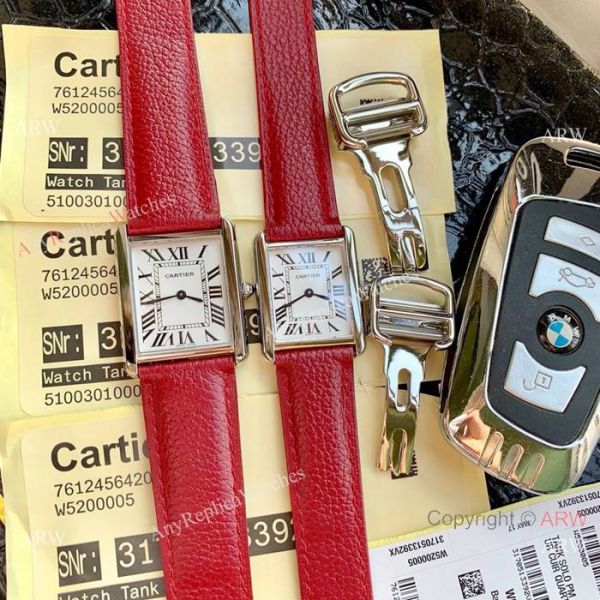 Cartier Solo Tank Quartz Watch SS Orange Leather Band Cartier Solo Tank Quartz Watch SS Orange Leather Band