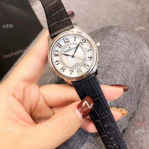 Replica Jaeger leCoultre Ladies Watch White MOP Dial Black Leather Band Replica Jaeger leCoultre Ladies Watch White MOP Dial Black Leather Band
