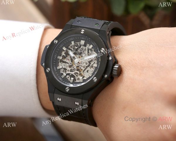 High Quality Replica Hublot Big Bang Skeleton Watches SS Black Bezel High Quality Replica Hublot Big Bang Skeleton Watches SS Black Bezel