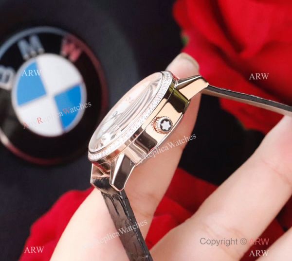 Mont Blanc Knock Off Boheme Date Rose Gold White Watch Ladies size Mont Blanc Knock Off Boheme Date Rose Gold White Watch Ladies size