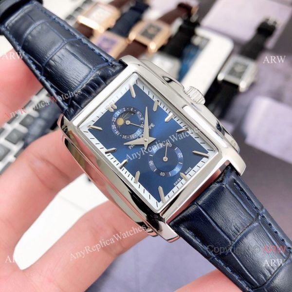Patek Philippe Gondolo Moonphase Mens Watch SS Black Leather Strap Patek Philippe Gondolo Moonphase Mens Watch SS Black Leather Strap