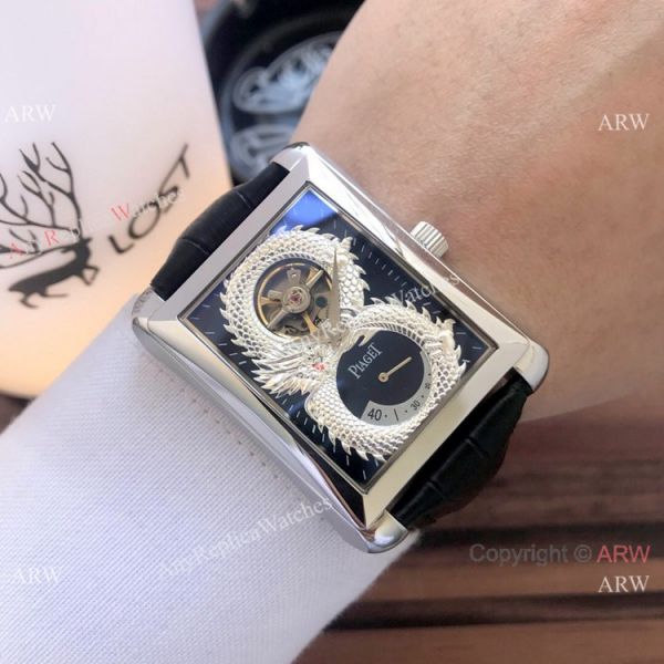 2019 Copy Piaget Black Tie Dragon watches Gold Case Brown Strap 2019 Copy Piaget Black Tie Dragon watches Gold Case Brown Strap