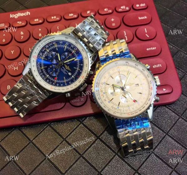 Copy Breitling Navitimer world GMT 45mm Watches Stainless Steel White Face Copy Breitling Navitimer world GMT 45mm Watches Stainless Steel White Face