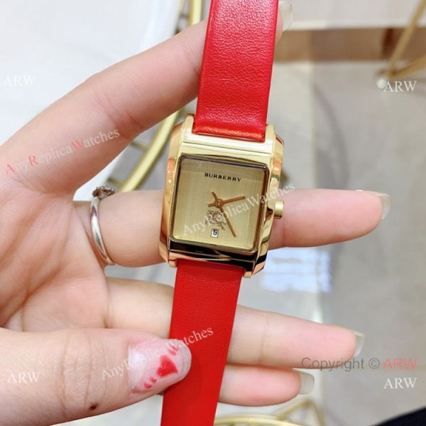Copy Burberry 25mm women Watches Gold Case Black Leather Band Copy Burberry 25mm women Watches Gold Case Black Leather Band