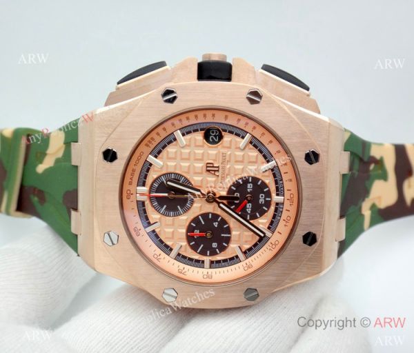 44mm Audemars Piguet Royal Oak Offshore Replica Watch Rose Gold Camouflage Strap 44mm Audemars Piguet Royal Oak Offshore Replica Watch Rose Gold Camouflage Strap