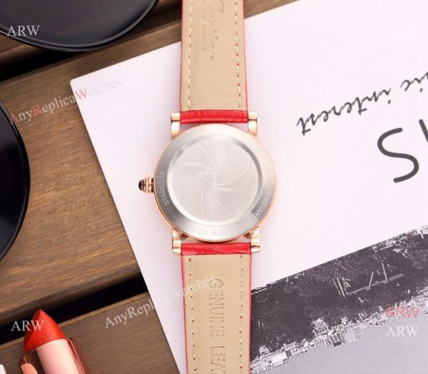 Copy Cartier Red Leather Strap Rose Gold Diamond Quartz Watch 35mm Copy Cartier Red Leather Strap Rose Gold Diamond Quartz Watch 35mm