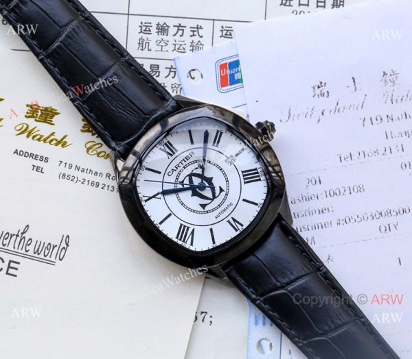 Copy Cartier Drive De automatic Watches Black Leather Strap Copy Cartier Drive De automatic Watches Black Leather Strap