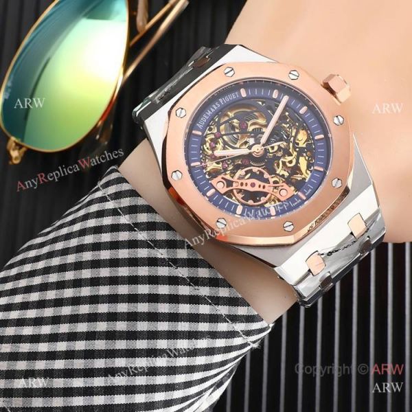 High Quality Fake AP Skeleton Royal Oak Rose Gold Black Dial Watch High Quality Fake AP Skeleton Royal Oak Rose Gold Black Dial Watch