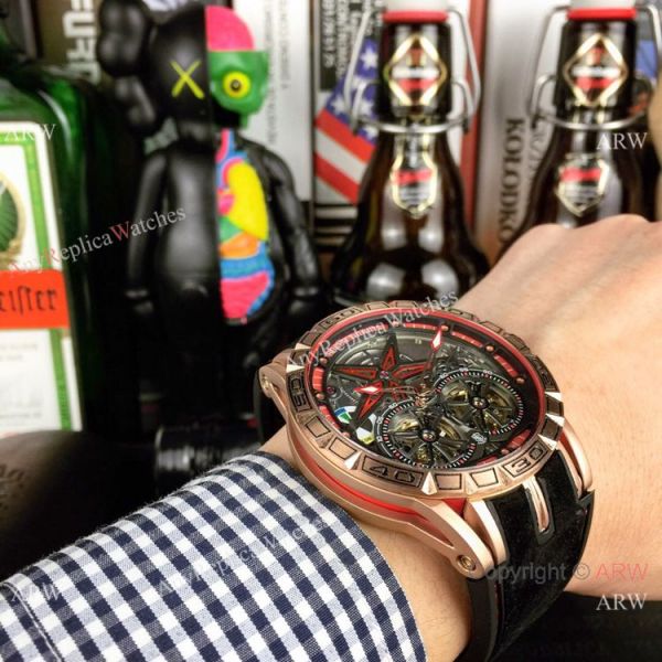Best Replica Roger Dubuis Excalibur Double Tourbillon Watch Rose Gold Skeleton Face Best Replica Roger Dubuis Excalibur Double Tourbillon Watch Rose Gold Skeleton Face