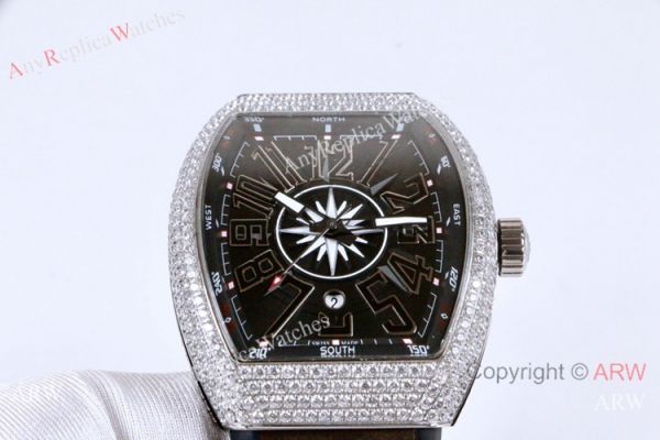 Franck Muller Vanguard Replica Watch SS Iced Out Gray Dial Franck Muller Vanguard Replica Watch SS Iced Out Gray Dial