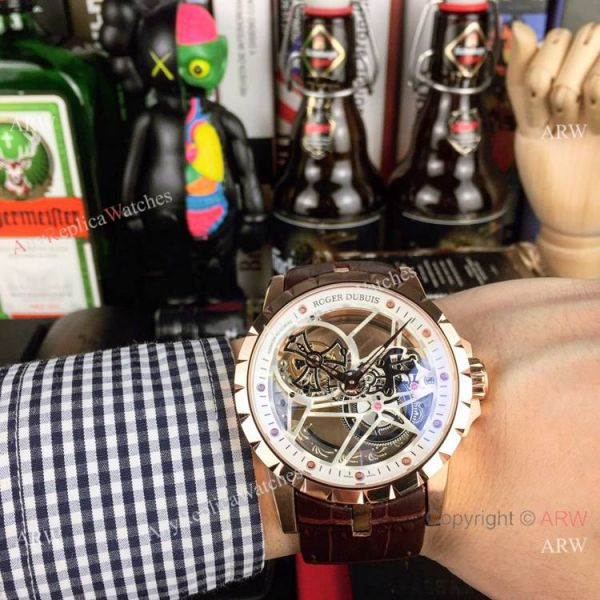 Copy Roger Dubuis Excalibur Flying Tourbillon Watches SS Gray Leather Strap Copy Roger Dubuis Excalibur Flying Tourbillon Watches SS Gray Leather Strap