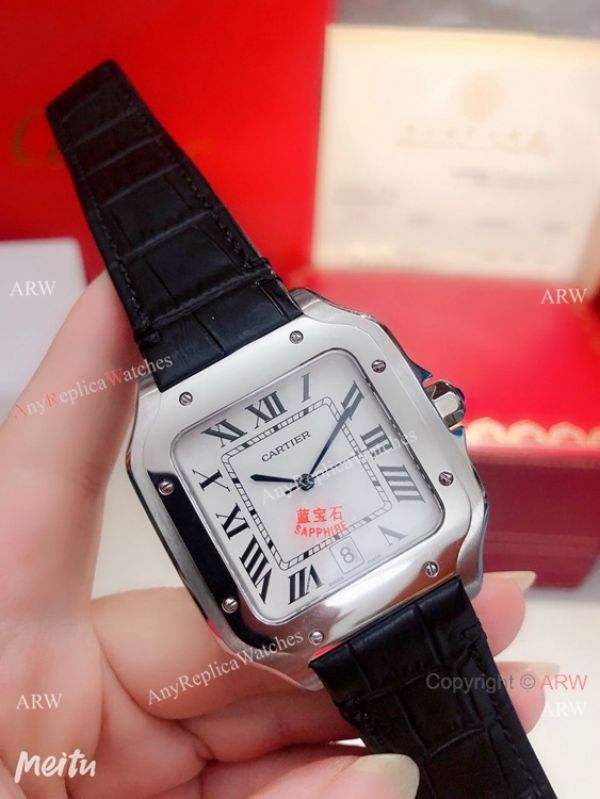 Buy Replica Cartier Santos de SS White Roman Dial Watch Quartz Buy Replica Cartier Santos de SS White Roman Dial Watch Quartz