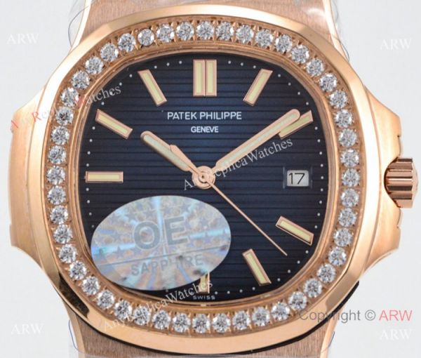 OE Factory Patek Philippe 5713G Nautilus Watches Copy Rose Gold Diamond bezel OE Factory Patek Philippe 5713G Nautilus Watches Copy Rose Gold Diamond bezel