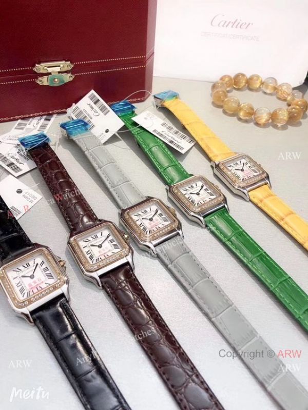 Fake Cartier Panthere de Cartier 27mm Watch 2 Tone Gray Leather Strap Fake Cartier Panthere de Cartier 27mm Watch 2 Tone Gray Leather Strap