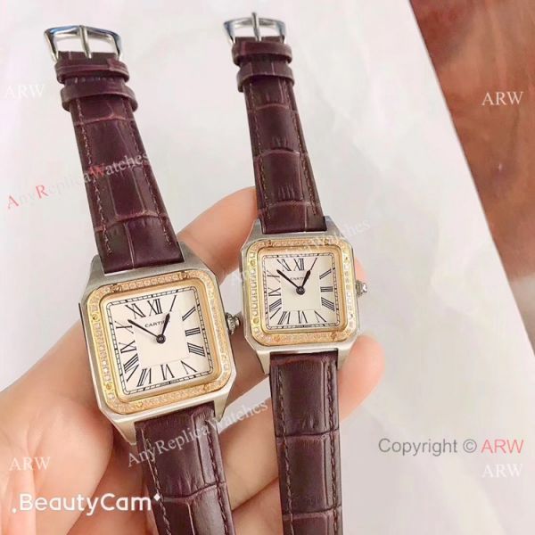 2019 New Cartier Santos Diamond Replica Watch Black Leather Strap Gold Bezel 2019 New Cartier Santos Diamond Replica Watch Black Leather Strap Gold Bezel
