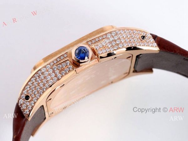 High Quality Cartier Santos De Diamond Case Brown Dial Wrist Automatic High Quality Cartier Santos De Diamond Case Brown Dial Wrist Automatic