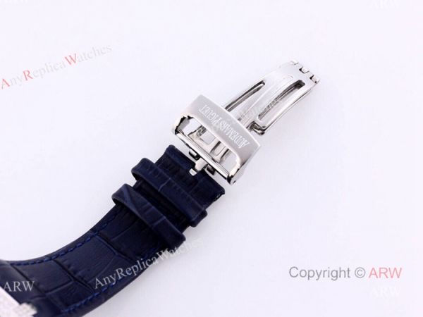 Swiss Replica Iced Out Audemars Piguet Royal Oak Blue Dial Watch Blue Leather Strap Swiss Replica Iced Out Audemars Piguet Royal Oak Blue Dial Watch Blue Leather Strap