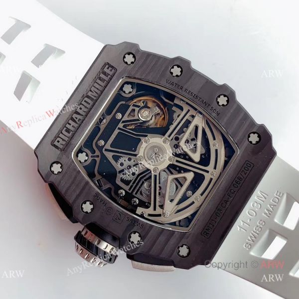 KV Factory V2 Upgraded Carbon Richard Mille Skeleton RM011 White Rubber Band Replica Watches KV Factory V2 Upgraded Carbon Richard Mille Skeleton RM011 White Rubber Band Replica Watches