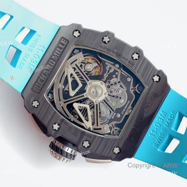 KV Factory V2 Upgraded Knockoff Richard Mille RM011 Carbon Watch With Blue Rubber Bracelet KV Factory V2 Upgraded Knockoff Richard Mille RM011 Carbon Watch With Blue Rubber Bracelet