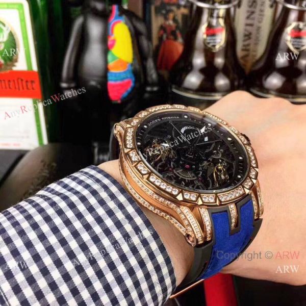 Copy Roger Dubuis Excalibur Automatic Skeleton SS Diamond Watch Gray Gummy Strap Copy Roger Dubuis Excalibur Automatic Skeleton SS Diamond Watch Gray Gummy Strap