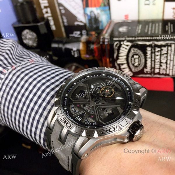 Fake Roger Dubuis Excalibur Lamborghini Huracan Watches Titanium Blue Rubber Band 46mm Fake Roger Dubuis Excalibur Lamborghini Huracan Watches Titanium Blue Rubber Band 46mm