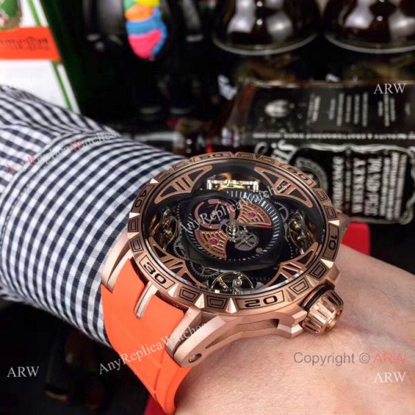 Copy Roger Dubuis Excalibur Quatuor Men Watches Red Rubber Strap Rose Gold Case Copy Roger Dubuis Excalibur Quatuor Men Watches Red Rubber Strap Rose Gold Case