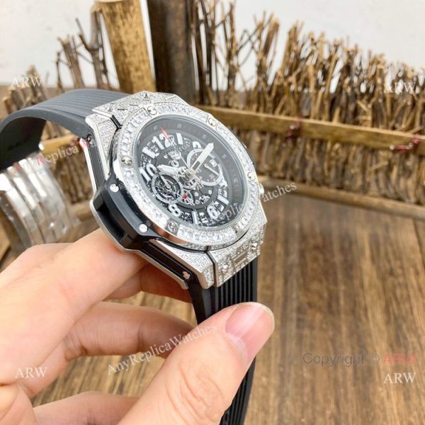 Best Quality Hublot Big Bang Unico Sapphire Iced Out Watches Blue Rubber Strap Best Quality Hublot Big Bang Unico Sapphire Iced Out Watches Blue Rubber Strap