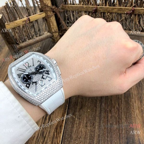 Copy Franck Muller Vanguard Chronograph Iced Out Watches Blue Gummy Strap Copy Franck Muller Vanguard Chronograph Iced Out Watches Blue Gummy Strap