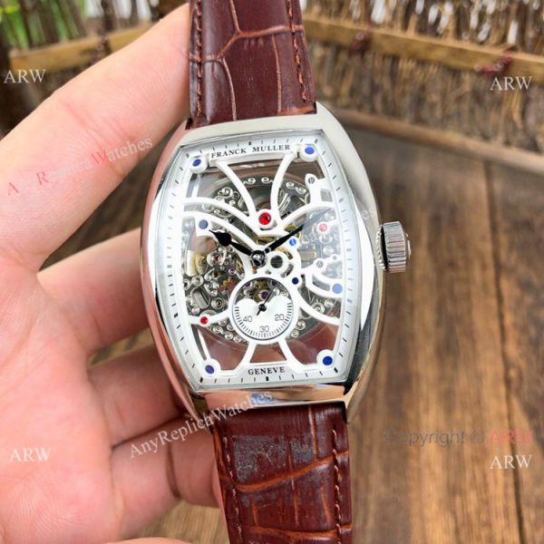 Knockoff Franck Muller Cintree Curvex Skeleton Watches SS Diamond Brown Leather Strap Knockoff Franck Muller Cintree Curvex Skeleton Watches SS Diamond Brown Leather Strap
