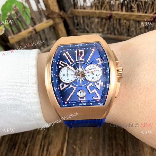 Fake Franck Muller Yachting Chronograph Men Watch Rose Gold and Blue Fake Franck Muller Yachting Chronograph Men Watch Rose Gold and Blue