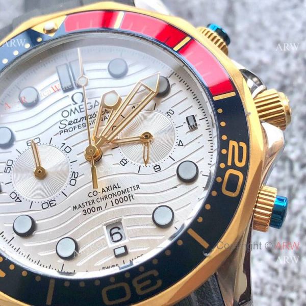 Replica Omega Seamaster 300m Watches Two Tone Blue Chronograph Omega Clone Watch Replica Omega Seamaster 300m Watches Two Tone Blue Chronograph Omega Clone Watch